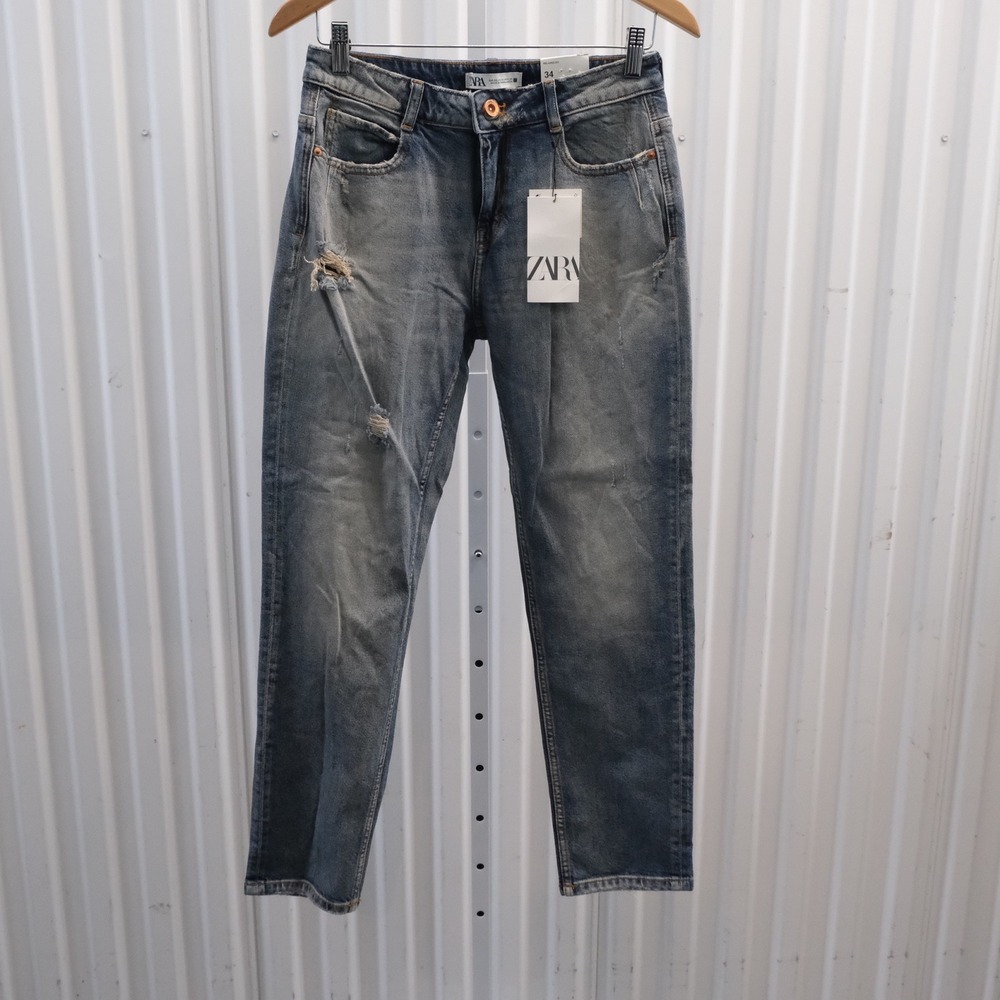 NWT ZARA‎ Women's Relaxed Fit Low Rise Ankle Length Comfort Jeans Blue Size 2